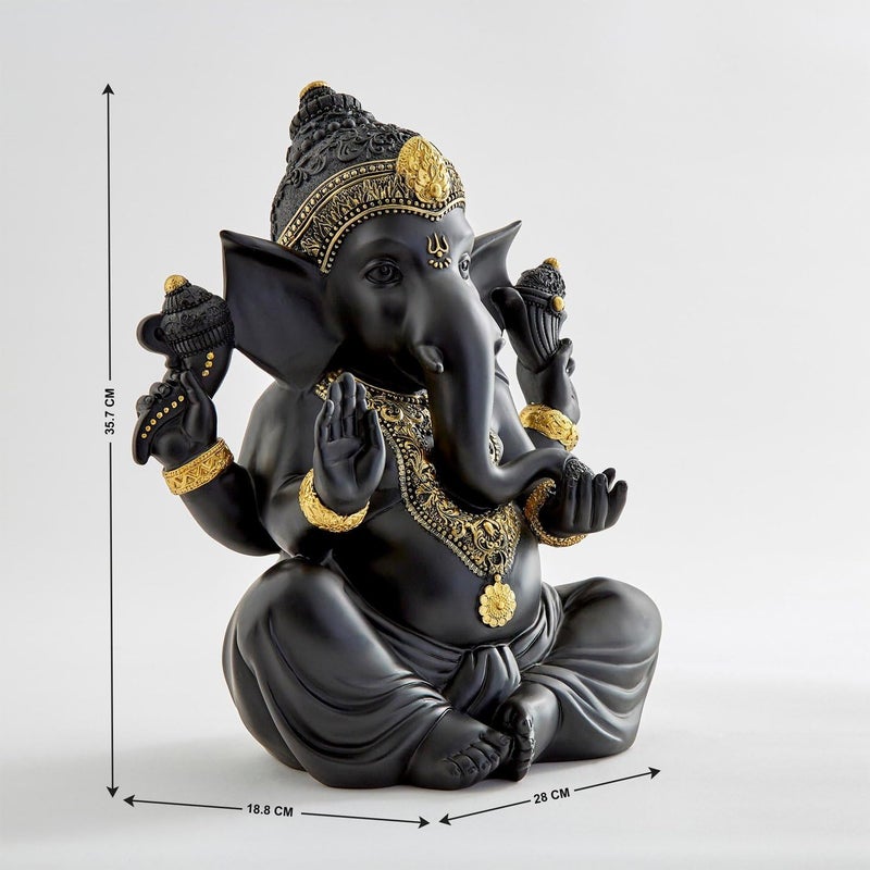Karigaari India Handcrafted Polyresine Sitting Ganesha Figurine Marble Finish Ganesha in Ashirwad Murda Pooja Ghar Gifting Black - Image 2