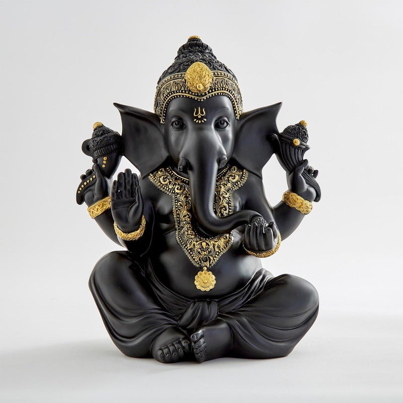 Karigaari India Handcrafted Polyresine Sitting Ganesha Figurine Marble Finish Ganesha in Ashirwad Murda Pooja Ghar Gifting Black - Image 3