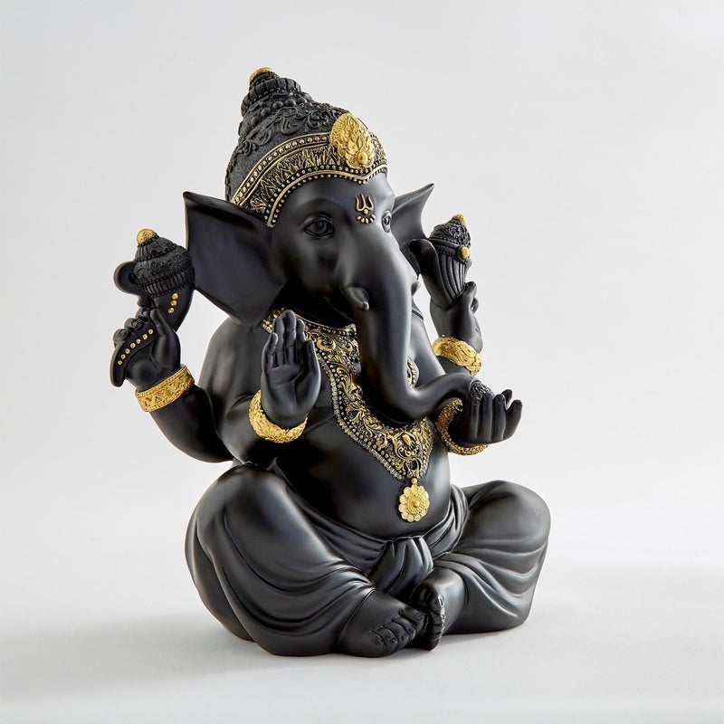 Karigaari India Handcrafted Polyresine Sitting Ganesha Figurine Marble Finish Ganesha in Ashirwad Murda Pooja Ghar Gifting Black - Image 4