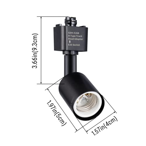 mirrea H Type Track Lighting Head to E26 Medium Screw Base Adapter Light Direction Adjustable Pack of 12 (Black) - Image 4