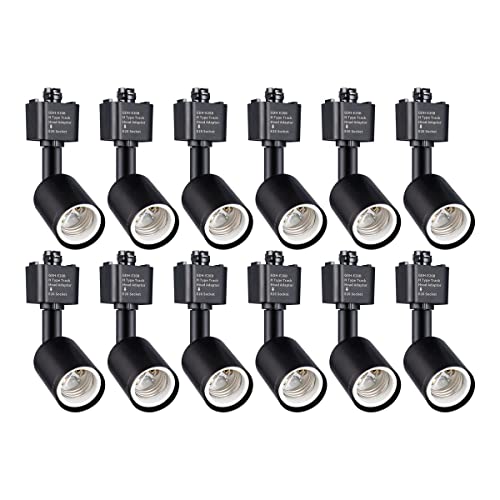 mirrea H Type Track Lighting Head to E26 Medium Screw Base Adapter Light Direction Adjustable Pack of 12 (Black) - Image 1