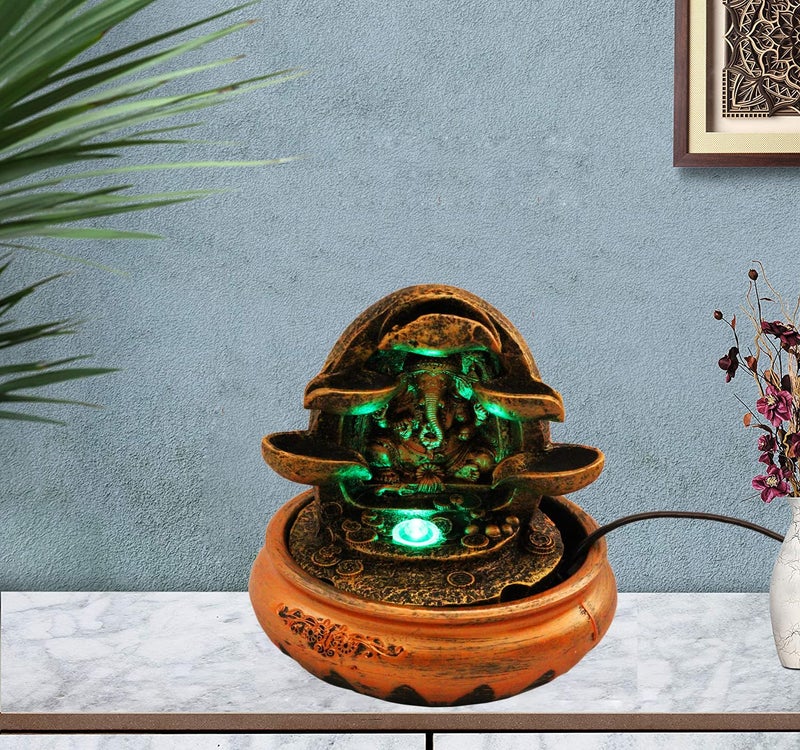 Whitecloud TRANSFORMING HOMES® Beautiful Lord Ganesha Water Fountain Shree Ganesha Show Piece for Home Decorative Home Gifts for Drawing Room Living RooLight and Mini Motor Pump (9602, Multicolor) 15CM x 15CM x 22CM - Image 1