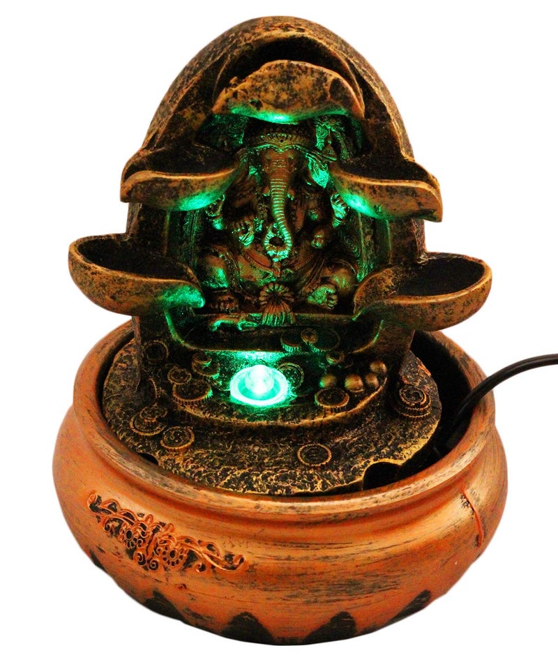 Whitecloud TRANSFORMING HOMES® Beautiful Lord Ganesha Water Fountain Shree Ganesha Show Piece for Home Decorative Home Gifts for Drawing Room Living RooLight and Mini Motor Pump (9602, Multicolor) 15CM x 15CM x 22CM - Image 2