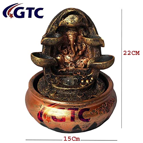 Whitecloud TRANSFORMING HOMES® Beautiful Lord Ganesha Water Fountain Shree Ganesha Show Piece for Home Decorative Home Gifts for Drawing Room Living RooLight and Mini Motor Pump (9602, Multicolor) 15CM x 15CM x 22CM - Image 4