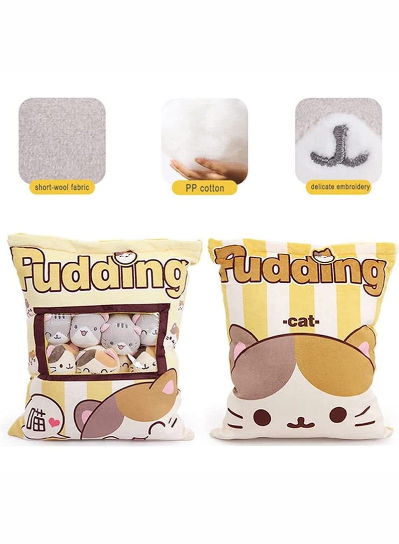وسادة رمي القط اللطيفة مع 8 دمى قطة قابلة للفصل ، ألعاب محشوة أفخم ، هدايا إبداعية للفتيات والأطفال - Image 3