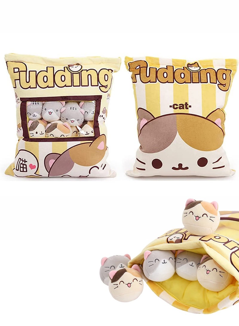 وسادة رمي القط اللطيفة مع 8 دمى قطة قابلة للفصل ، ألعاب محشوة أفخم ، هدايا إبداعية للفتيات والأطفال - Image 1