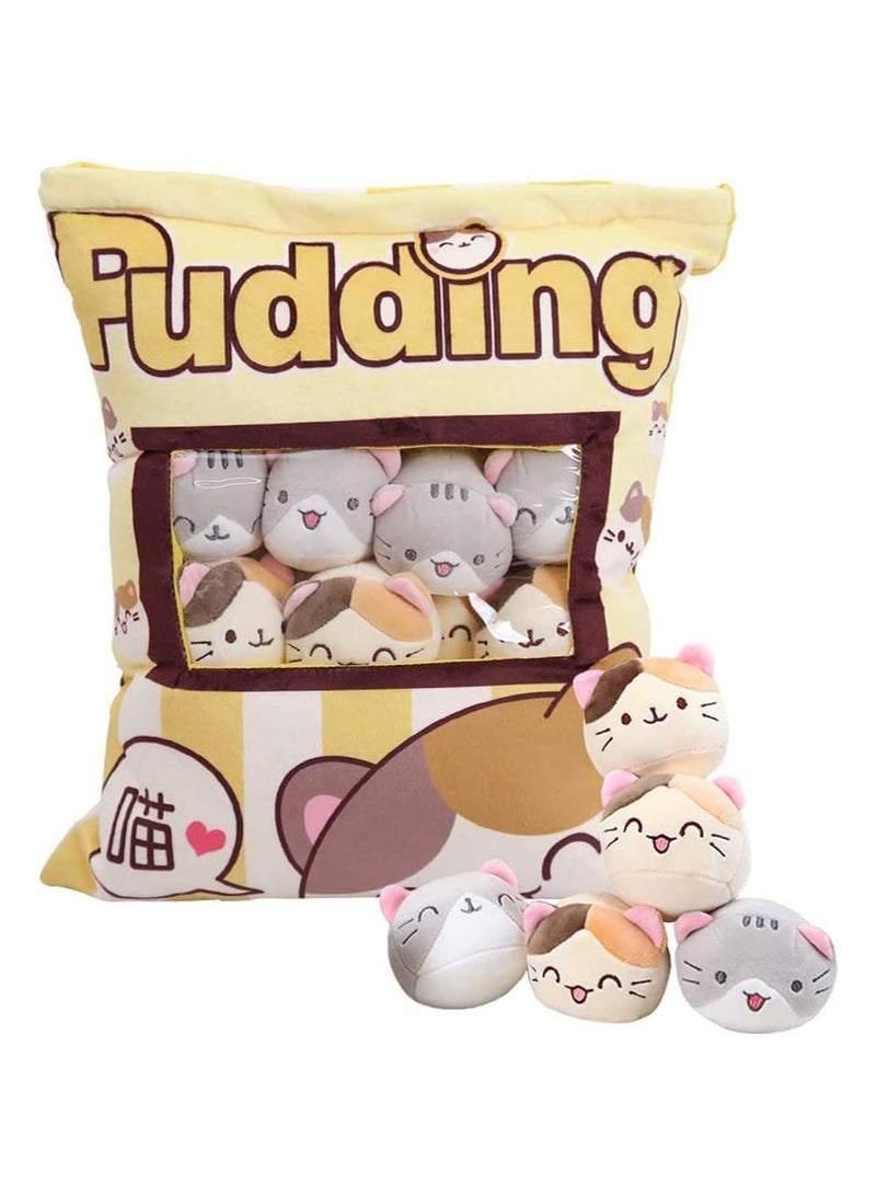 وسادة رمي القط اللطيفة مع 8 دمى قطة قابلة للفصل ، ألعاب محشوة أفخم ، هدايا إبداعية للفتيات والأطفال - Image 2