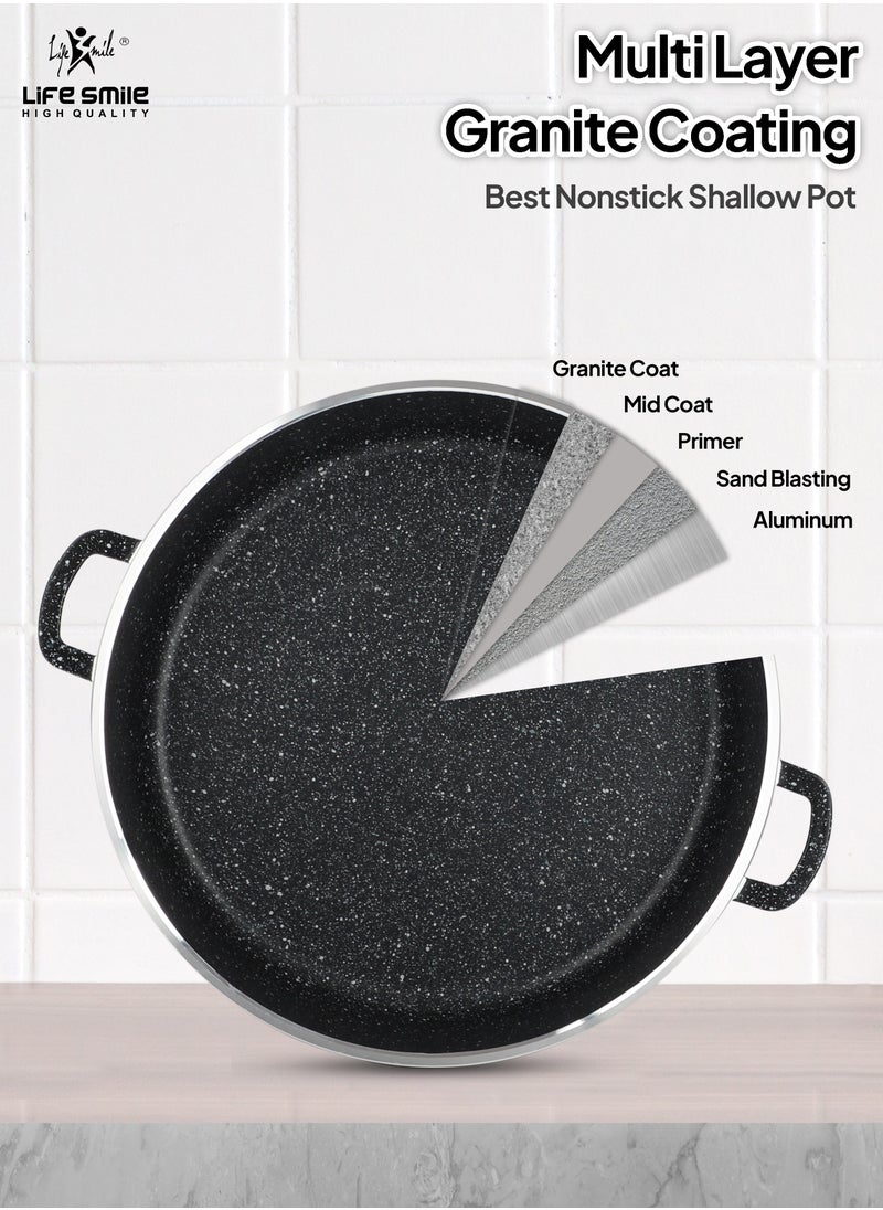 Life Smile 28cm (3.9 Liter) LIFE SMILE Shallow Pot with Lid | Non Stick PFOA FREE Granite Coating Frying Pan | Oven Safe | Dishwasher Safe | Double Handle (Black)  - Image 4