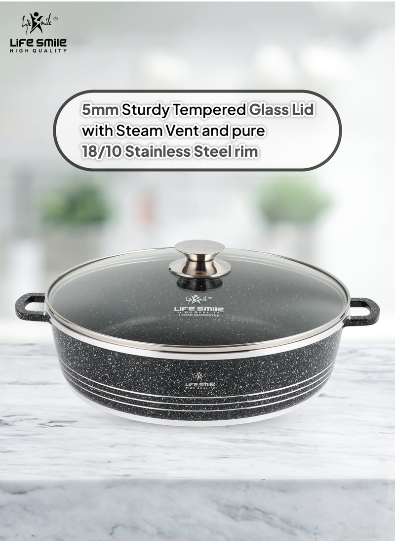 Life Smile 28cm (3.9 Liter) LIFE SMILE Shallow Pot with Lid | Non Stick PFOA FREE Granite Coating Frying Pan | Oven Safe | Dishwasher Safe | Double Handle (Black)  - Image 5
