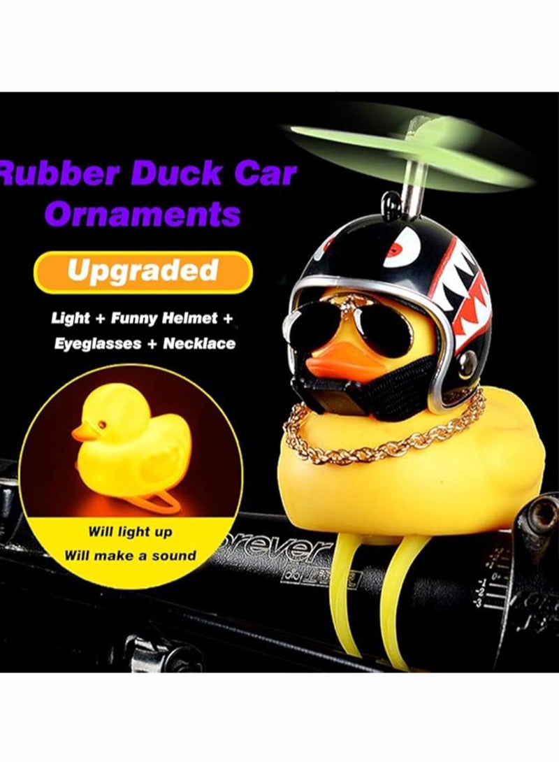 Rubber Duck Toy Car Ornaments Yellow Duck Car Dashboard Decorations Squeeze Duck Bicycle Horns with Propeller Helmet - Image 2