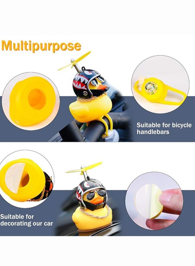Rubber Duck Toy Car Ornaments Yellow Duck Car Dashboard Decorations Squeeze Duck Bicycle Horns with Propeller Helmet - Image 3