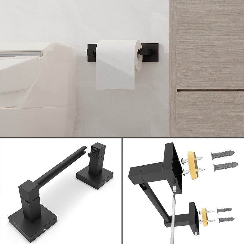 Ruacq Matte Black Toilet Paper Holder Towel Ring Bathroom Accessories Hardware Set Double Post Pivoting Toilet Roll Holder Square Stainless Steel and Zinc Alloy Modern Wall Mounted 2 Pieces - Image 4