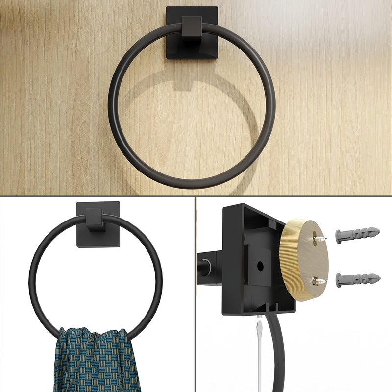 Ruacq Matte Black Toilet Paper Holder Towel Ring Bathroom Accessories Hardware Set Double Post Pivoting Toilet Roll Holder Square Stainless Steel and Zinc Alloy Modern Wall Mounted 2 Pieces - Image 5