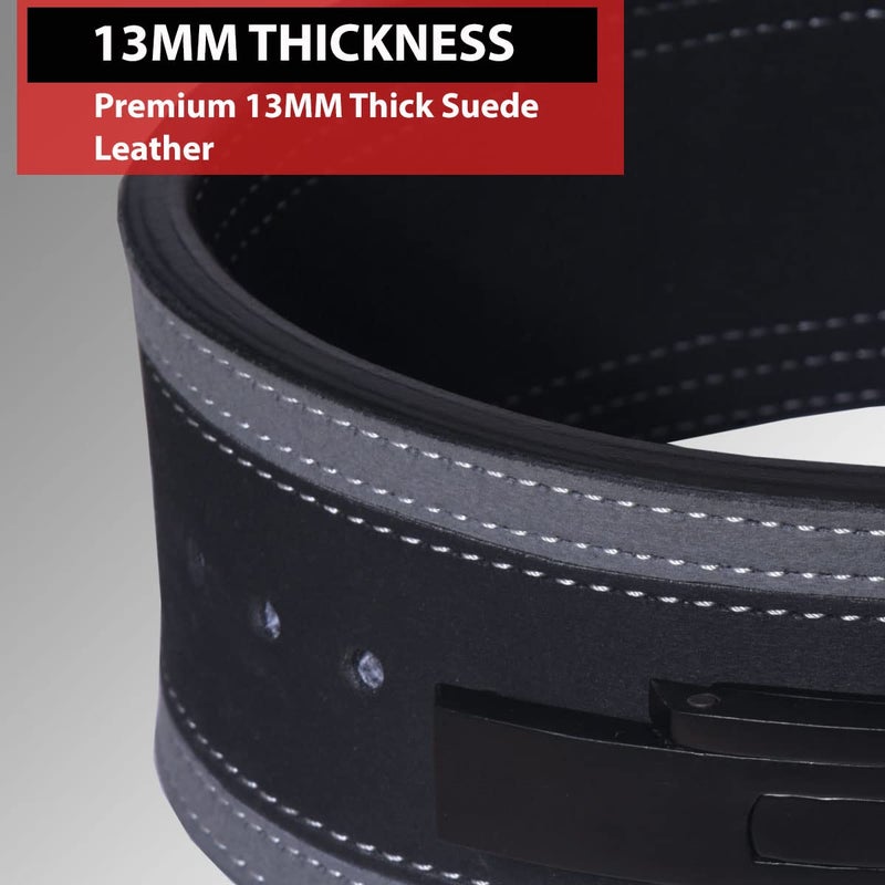 IBRO Powerlifting Lever Gym Belt – Power 13MM Extreme Heavy Duty Genuine Leather Belts - Squats Deadlifts Bodybuilding Weight Lifting IPF Power Lifting Strongman for Men 13mm GreyBlack M - Image 3