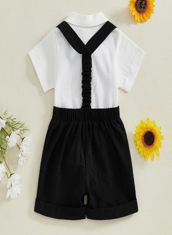 GOOCHEER Newborn Baby Boy Gentleman Outfit Suit Short Sleeve Bowtie Romper Jumpsuit Suspender Shorts Set Summer Dress Clothes (Black, 12-18 Months) - Image 3
