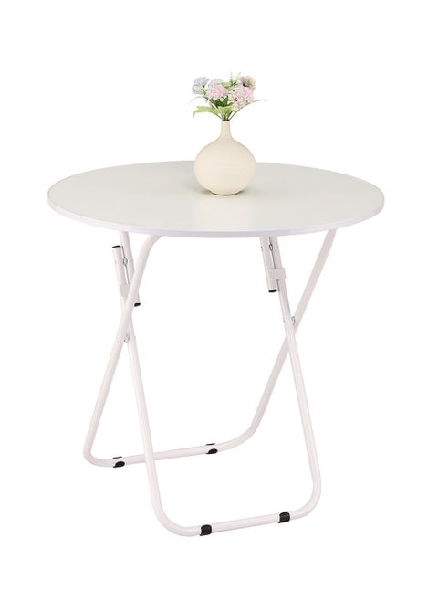 Lawazim Round Foldable Table - 60x60x70cm White - Compact, Portable, Sturdy, and Easy-to-clean Table with Non-Slip Iron Frame - Ideal for Dining, Small Spaces, Living Rooms, Outdoor Use, Picnics, and Events