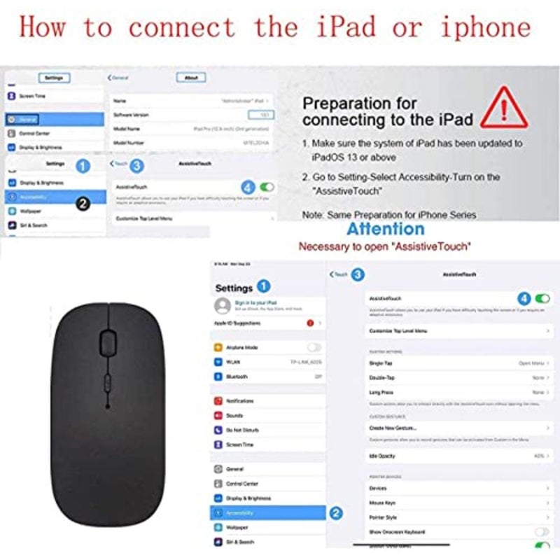 ماوس بلوتوث لأجهزة الكمبيوتر المحمول وأجهزة الكمبيوتر الشخصية وأجهزة Mac وiPad Pro واستخدام الكمبيوتر؛ جسم من الألومنيوم أسود؛ قابلة للشحن مع عمر بطارية طويل - Image 5