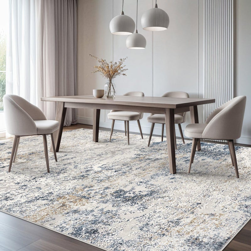DMOYEST Area Rug Living Room Rugs - 6x9 Abstract Large Soft Indoor Washable Rug Neutral Modern Low Pile Carpet for Bedroom Dining Room Farmhouse Home Office - Beige Blue - Image 5