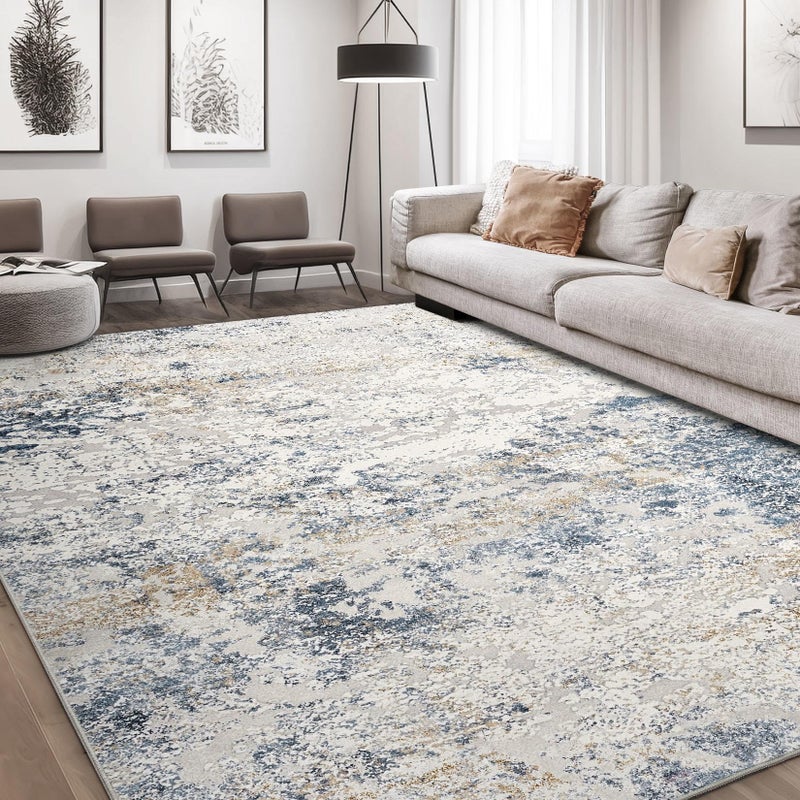 DMOYEST Area Rug Living Room Rugs - 6x9 Abstract Large Soft Indoor Washable Rug Neutral Modern Low Pile Carpet for Bedroom Dining Room Farmhouse Home Office - Beige Blue - Image 1