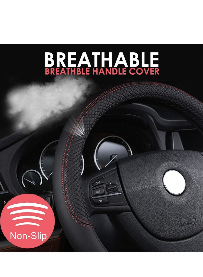 SYOSI Universal Car Steering Wheel Covers, Balck 15 Inch Leather Steering Wheel Cover for SUV Honda, Odorless Anti-slip Skidproof Steering Wheel Cover, Car Accessories Sweat Automotive Interior - Image 4