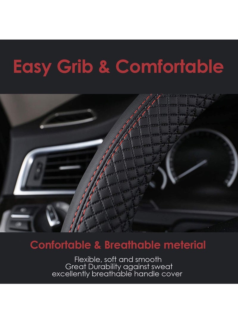 SYOSI Universal Car Steering Wheel Covers, Balck 15 Inch Leather Steering Wheel Cover for SUV Honda, Odorless Anti-slip Skidproof Steering Wheel Cover, Car Accessories Sweat Automotive Interior - Image 2