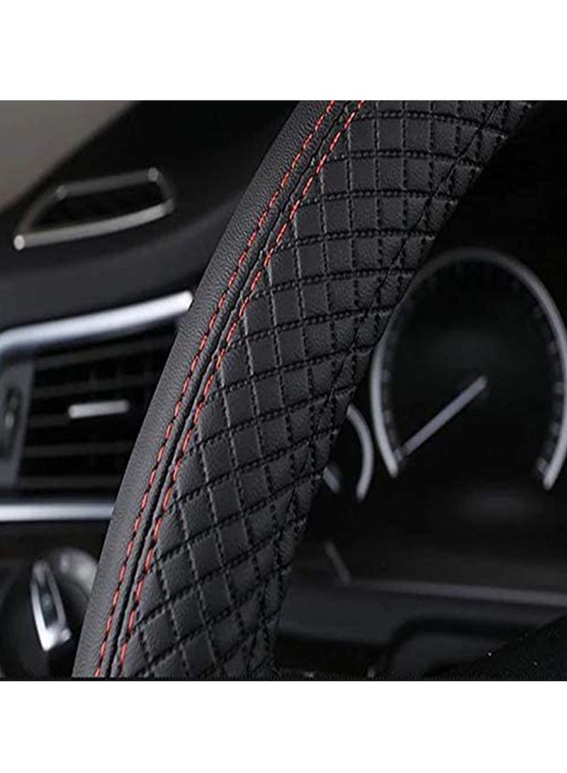 SYOSI Universal Car Steering Wheel Covers, Balck 15 Inch Leather Steering Wheel Cover for SUV Honda, Odorless Anti-slip Skidproof Steering Wheel Cover, Car Accessories Sweat Automotive Interior - Image 5