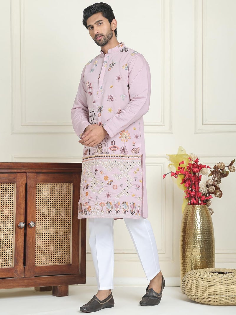 Jompers Floral Embroidered and Sequins Kurta Set in Silk Blend - Image 2