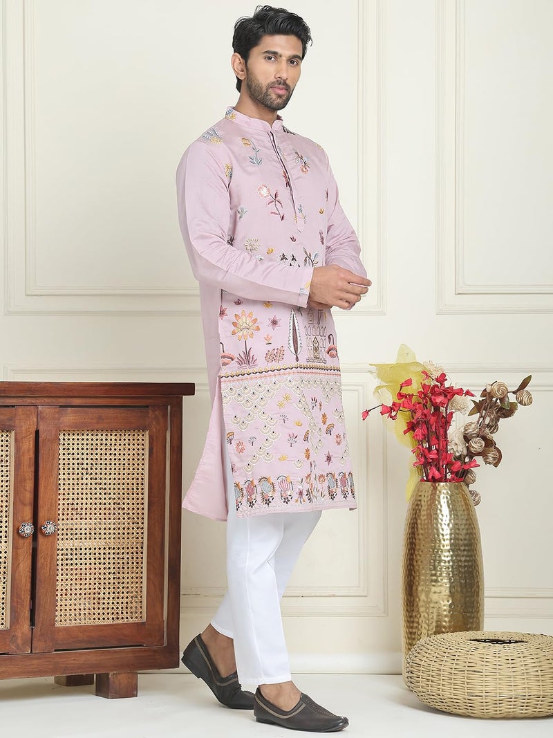 Jompers Floral Embroidered and Sequins Kurta Set in Silk Blend - Image 4