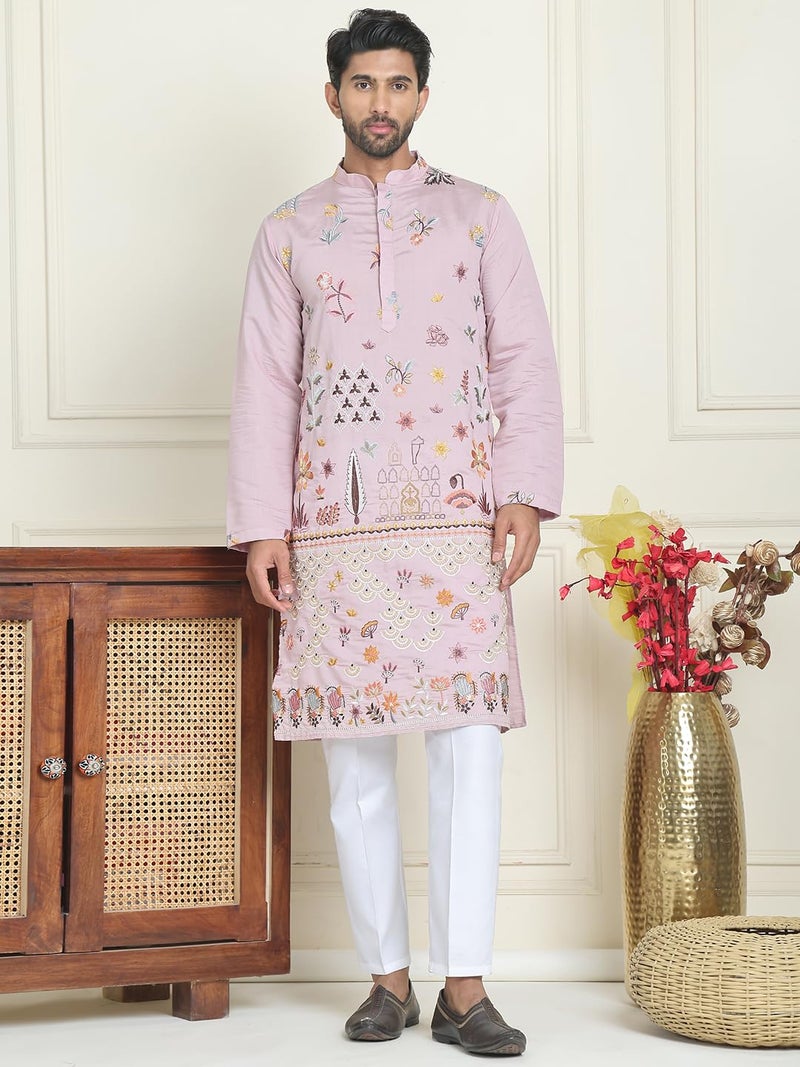 Jompers Floral Embroidered and Sequins Kurta Set in Silk Blend - Image 5