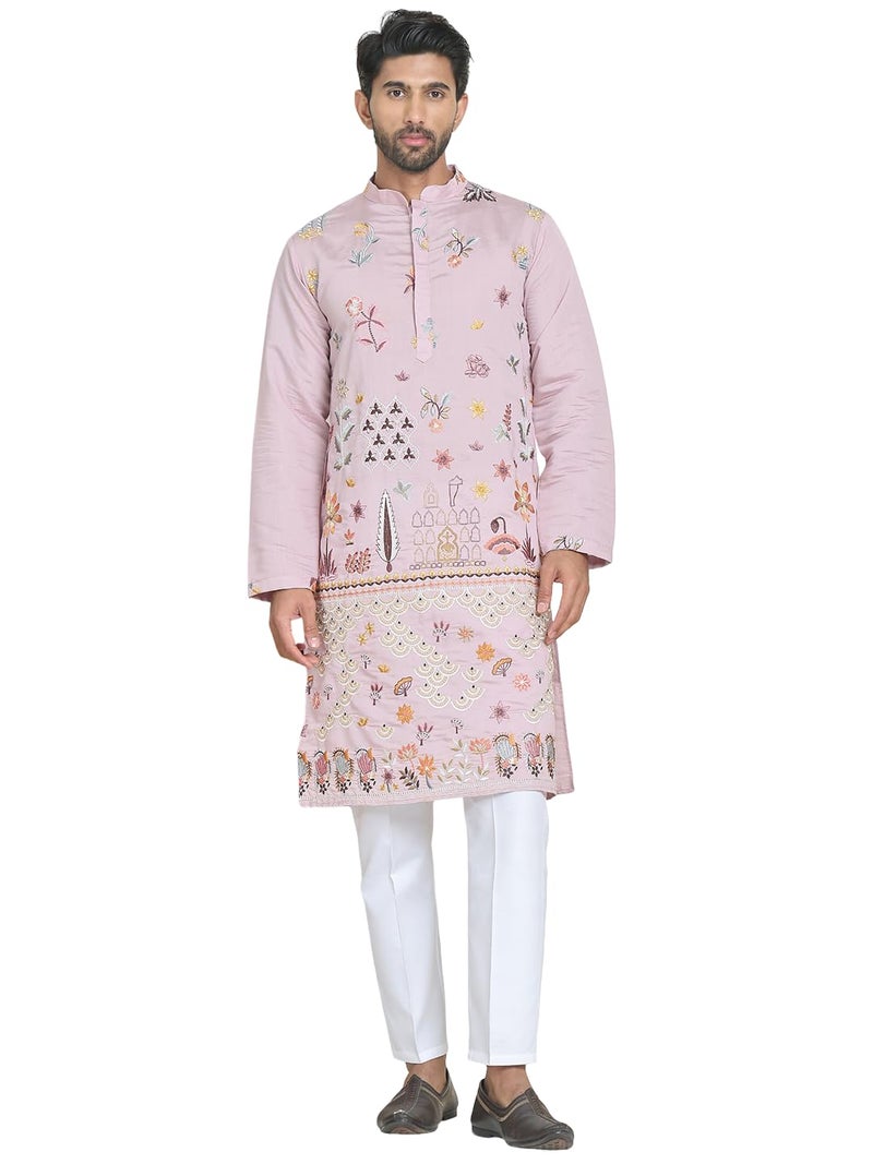 Jompers Floral Embroidered and Sequins Kurta Set in Silk Blend - Image 1