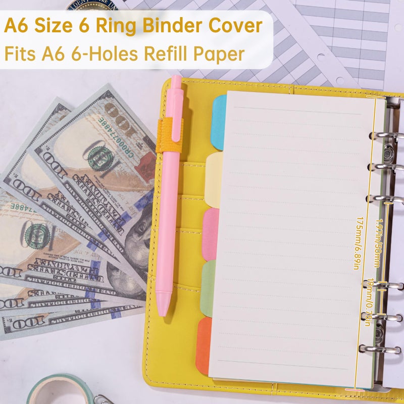 Antner A6 Notebook Binder Refillable 6 Ring Budget Binder Cover for A6 Refill Paper, PU Leather Budget Planner Organizer with Magnetic Buckle, Loose Leaf Personal Planner, Lemon Yellow - Image 3