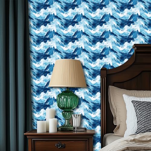HOMETITUTE Ocean Wave Wallpaper Peel and Stick Sea Contact Paper Wall Paper Stick 1181x177 Self Adhesive Vinyl Decorative Wall Covering for Bathroom Bedroom Living Room Coastal Decor - Image 3