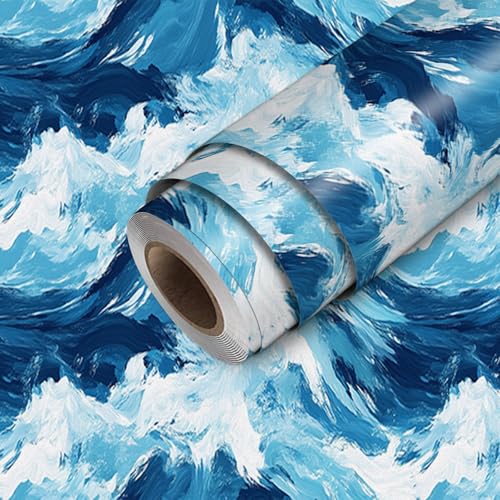 HOMETITUTE Ocean Wave Wallpaper Peel and Stick Sea Contact Paper Wall Paper Stick 1181x177 Self Adhesive Vinyl Decorative Wall Covering for Bathroom Bedroom Living Room Coastal Decor - Image 1