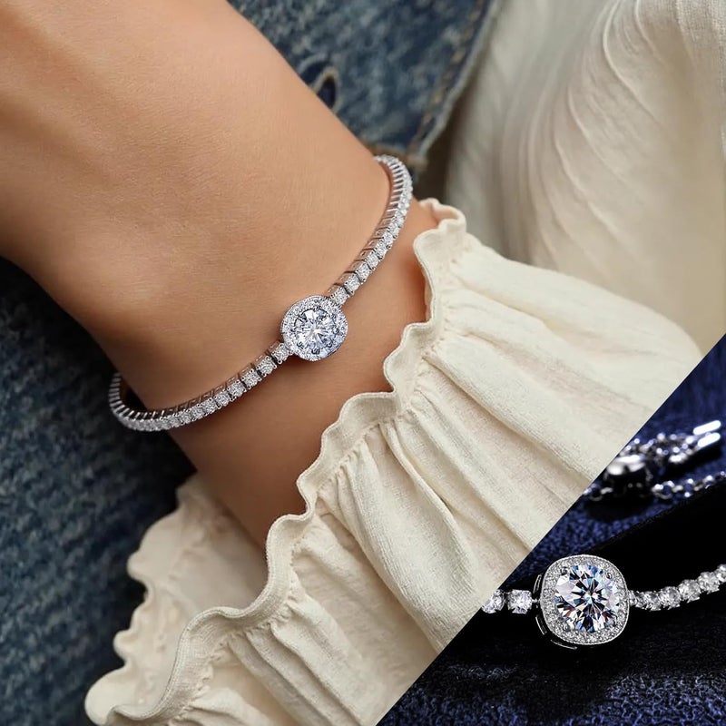 FEIKFEIZ Moissanite Tennis Bracelet, 2 Carat 8mm Lab-Created Moissanite Diamond, Adjustable Women's Jewelry Gift - Image 3