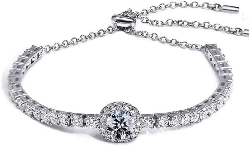 FEIKFEIZ Moissanite Tennis Bracelet, 2 Carat 8mm Lab-Created Moissanite Diamond, Adjustable Women's Jewelry Gift - Image 1
