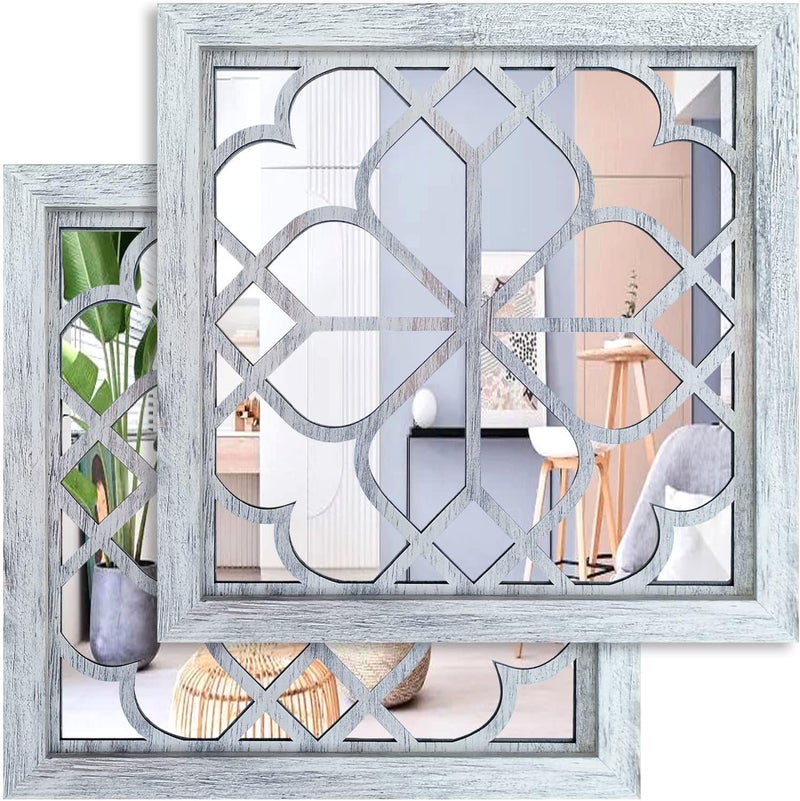 Wocred 2 PCS Square Wall Mirror,Gorgeous Rustic Farmhouse Accent Mirror,Rustic White Color Entry Mirror for Bathroom Renovation,Bedrooms,Living Rooms and More(12”x12”) - Image 1