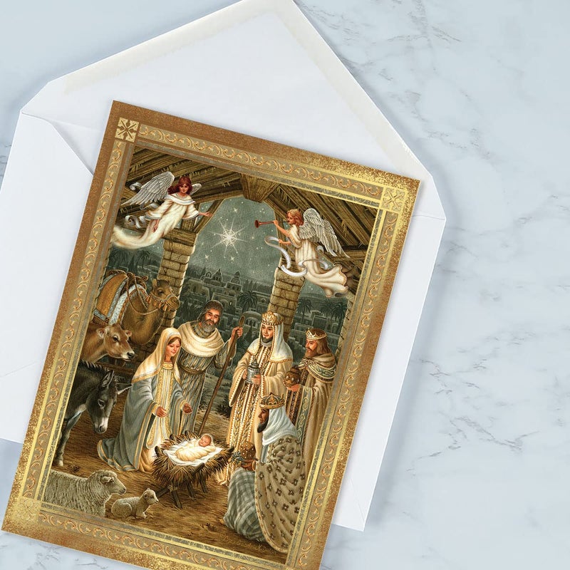 Current Snowy Church Religious Christmas Cards with Envelopes - Set of 18 Large 5 x 7-Inch Folded Cards, Faith Holiday Greeting Card Value Pack - Image 4