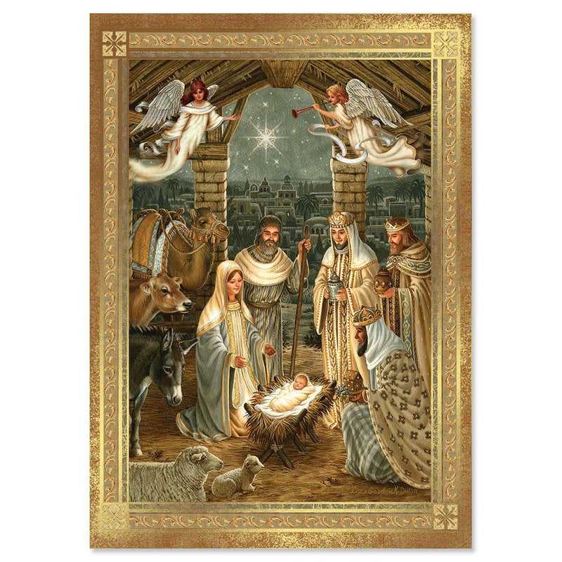 Current Snowy Church Religious Christmas Cards with Envelopes - Set of 18 Large 5 x 7-Inch Folded Cards, Faith Holiday Greeting Card Value Pack - Image 1