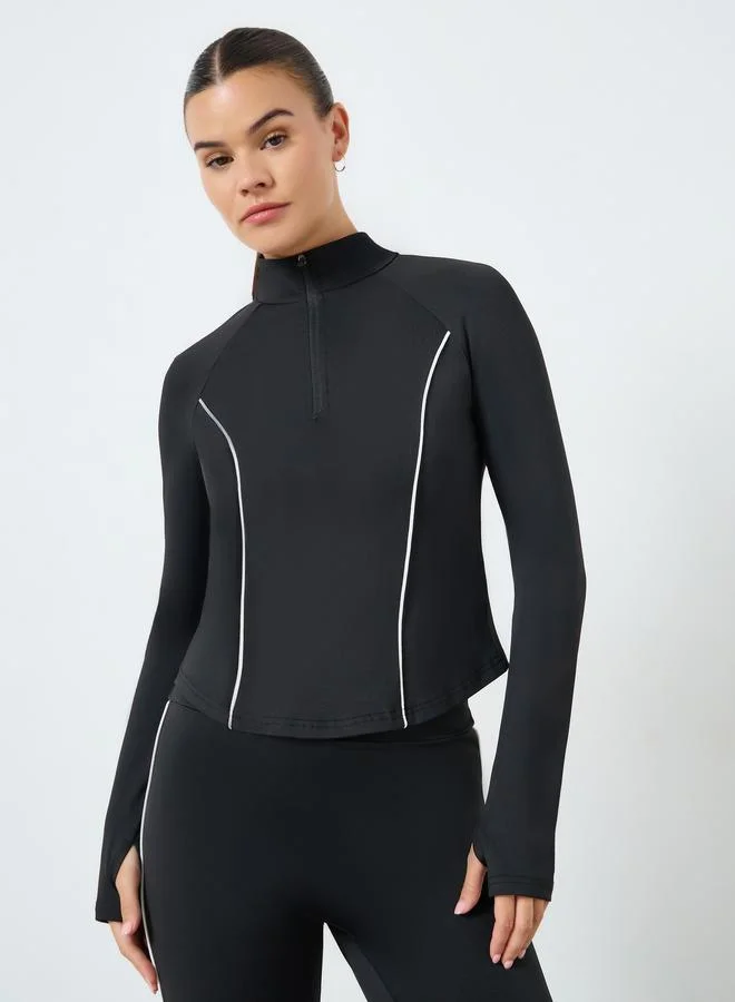 ستايلي مجموعة من ليقنز وبلوزة بأكمام طويلة بفتحة إبهام ونصف سحَّاب غلق