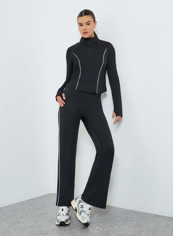 ستايلي اكتيف مجموعة من ليقنز وبلوزة بأكمام طويلة بفتحة إبهام ونصف سحَّاب غلق