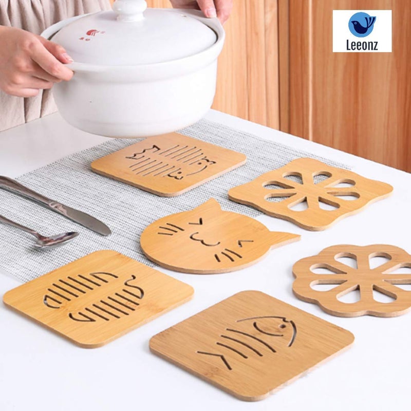Leeonz 3 Pcs Bamboo Trivet Heat Resistant Table Mats Non-Slip Placemats Thickened Wood Trivets Hollow Design for Dishes, Pot, Bowl, Teapot, Hot Pot Holders - Image 5