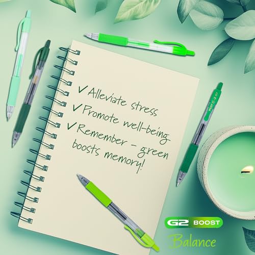 Pilot G2 Premium Gel Roller Pens, Fine Point Gel Pens, Boost Green Pack, The Colors of Balance, 8-Pack Pouch, 0.7 mm, Assorted - Ideal for School, Journaling, & Office Writing - Image 3