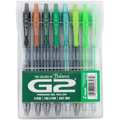 Pilot G2 Premium Gel Roller Pens, Fine Point Gel Pens, Boost Green Pack, The Colors of Balance, 8-Pack Pouch, 0.7 mm, Assorted - Ideal for School, Journaling, & Office Writing - Image 1