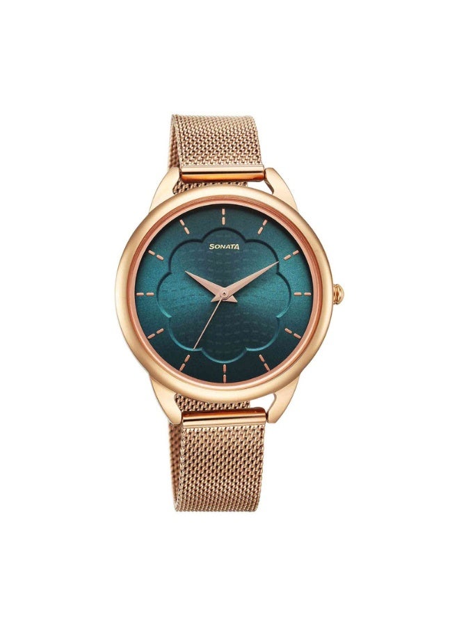 Sonata 87051WM01 Women’s Watch – Green Dial, Rose Gold Stainless Steel Strap, Quartz Movement, 30m Water Resistance - Image 1