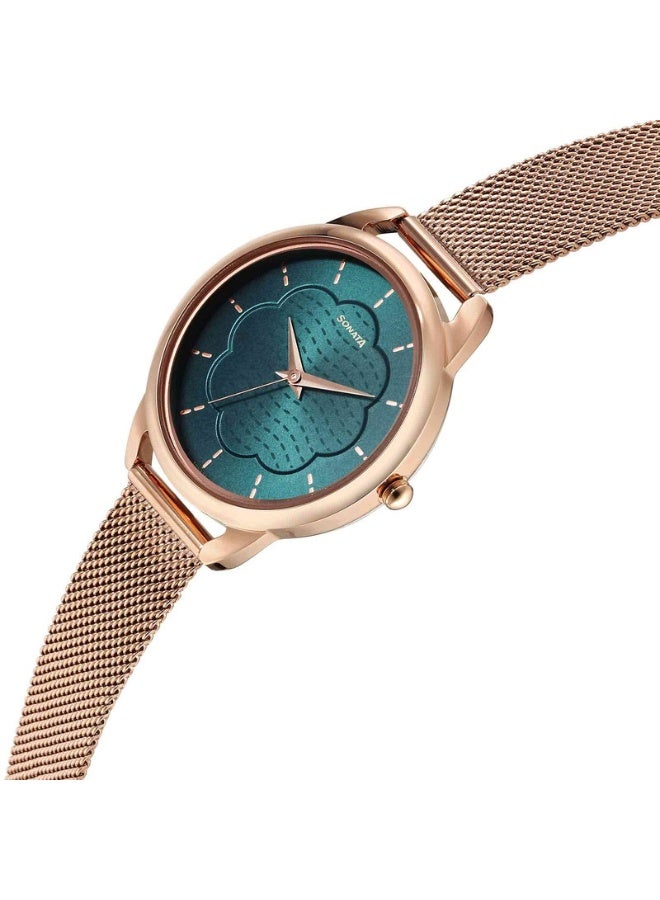 Sonata 87051WM01 Women’s Watch – Green Dial, Rose Gold Stainless Steel Strap, Quartz Movement, 30m Water Resistance - Image 2