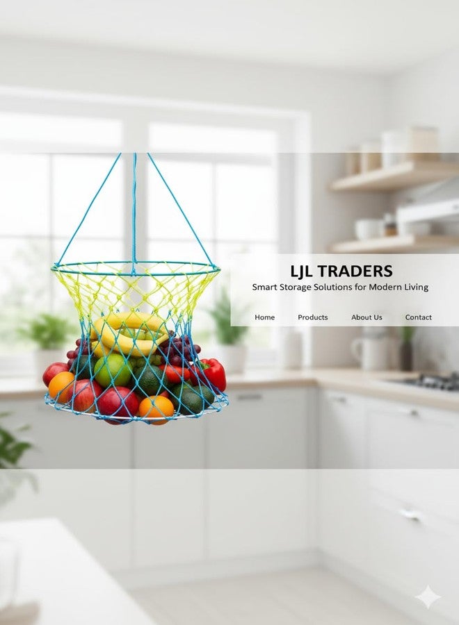 LJL Traders حقيبة تخزين متعددة الأغراض مصنوعة يدويًا من النايلون من LJL Traders لتعليق الفواكه والخضراوات والوجبات الخفيفة / سلة شبكية من حبل النايلون لتخزين البقالة، قطرها 12 بوصة - دائرية، عبوة من قطعتين - Image 5