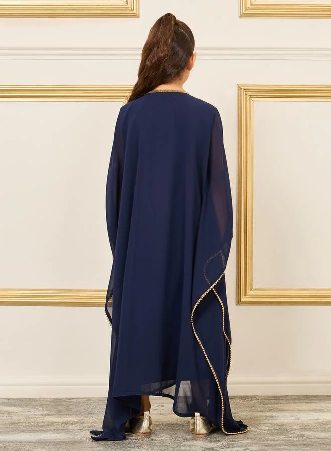 مكسيم كريشن Embellished Trim Asymmetric Hem Kaftan by Styli