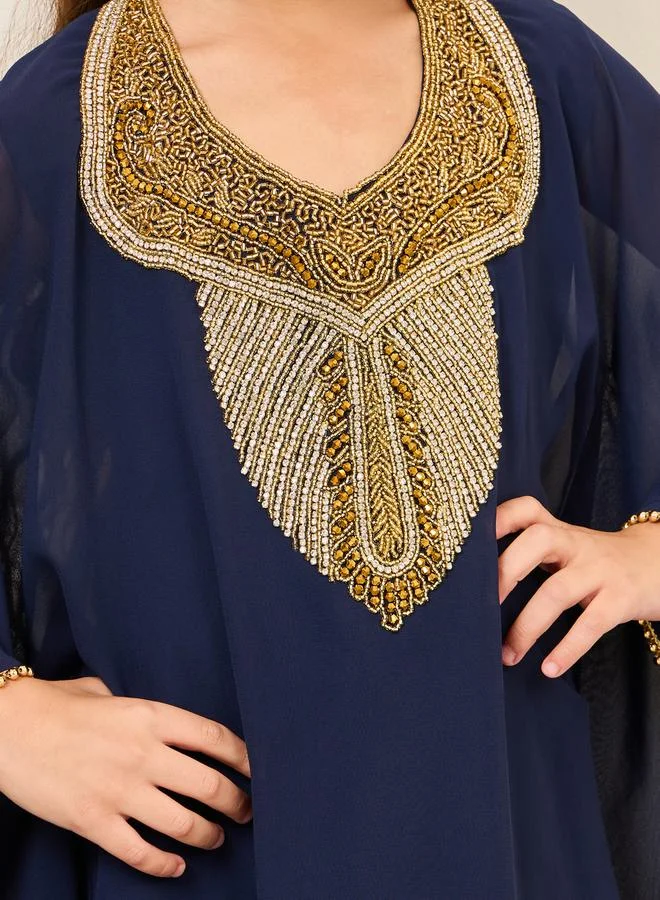 مكسيم كريشن Embellished Trim Asymmetric Hem Kaftan by Styli