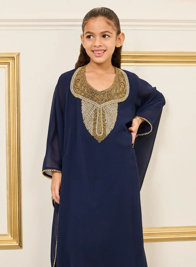 مكسيم كريشن Embellished Trim Asymmetric Hem Kaftan by Styli