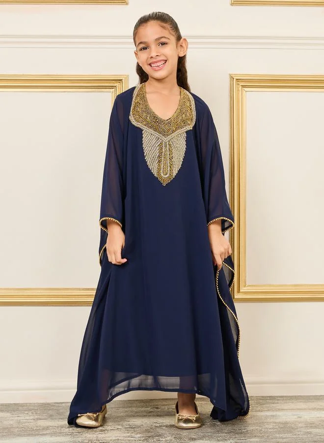 مكسيم كريشن Embellished Trim Asymmetric Hem Kaftan by Styli